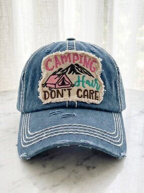 Blue Camping Hair Don't Care Ball Cap